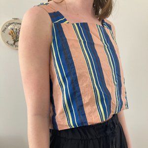 Stripped Cropped Crop Blouse Top Button Vintage